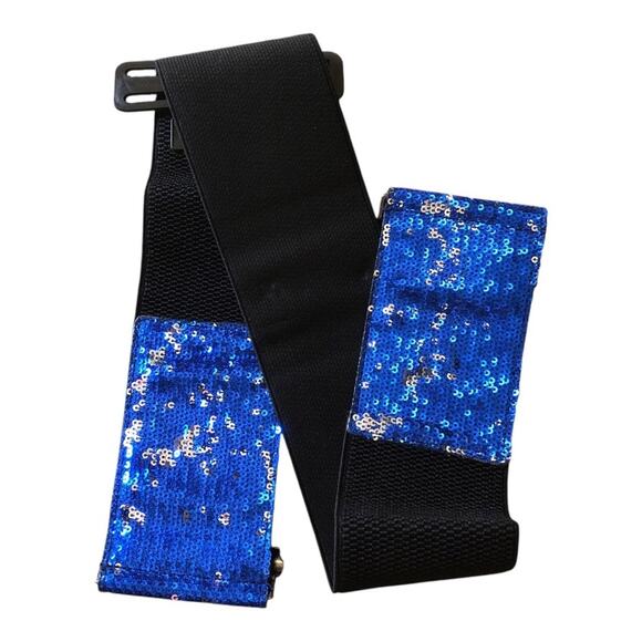 Oker NIP Women’s Blue Silver Sequin Elastic Waistband Rhinestones Buckle Belt - Picture 16 of 16